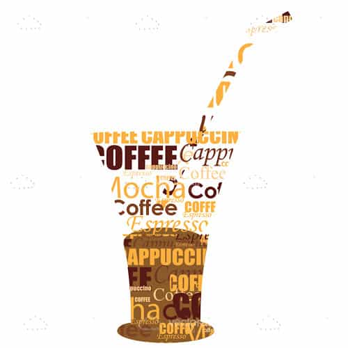 Cold Coffee Cup in Coffee Text Word Collage